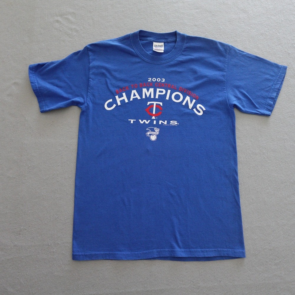 Vintage Minnesota Twins T Shirt Men Medium Regular‎ Blue 2003 Champions Baseball